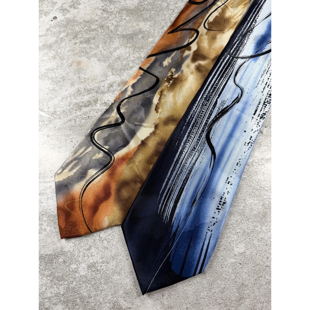 J. Garcia Tie Mens OS Multicolor 100% Silk Pointed Striped Satin Set of 2 Lot